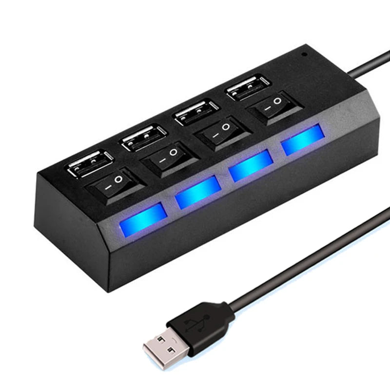 High Speed 4/7 Ports USB HUB 2.0 Adapter Expander Multi USB Splitter Multiple Extender with LED Lamp Switch for PC Laptop